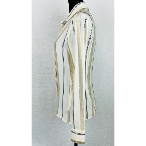 STELLA MCCARTNEY • Gold and Black Striped Silk Button-Down Shirt - Picture 5 of 16